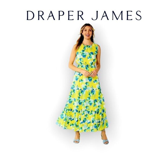 XS Draper James Clip-Dot Tiered Maxi Dress in Yellow/Blue - Picture 1 of 10